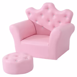 HOMCOM Kids Sofa Set, 2PCs Crown-Themed Child Armchair with Ottoman, Pink - Additional view 6