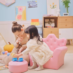 HOMCOM Kids Sofa Set, 2PCs Crown-Themed Child Armchair with Ottoman, Pink - Additional view 7