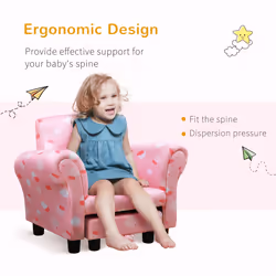 HOMCOM Kids Armchair Toddler Sofa Seat Set with Footrest Padding Couch Pink