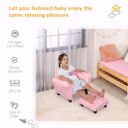 HOMCOM Kids Armchair Toddler Sofa Seat Set with Footrest Padding Couch Pink