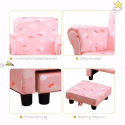 HOMCOM Kids Armchair Toddler Sofa Seat Set with Footrest Padding Couch Pink - Additional view 5