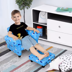 HOMCOM Kids Armchair Toddler Sofa Seat Set with Footrest Padding Couch Blue