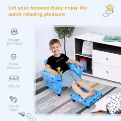 HOMCOM Kids Armchair Toddler Sofa Seat Set with Footrest Padding Couch Blue - Additional view 4