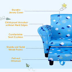 HOMCOM Kids Armchair Toddler Sofa Seat Set with Footrest Padding Couch Blue - Additional view 5
