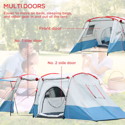 Outsunny 6-8 Person Tunnel Tent, Two-room Camping Tent with Carry Bag, Blue