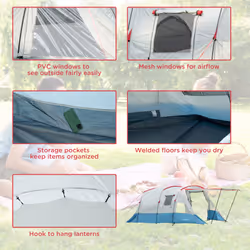 Outsunny 6-8 Person Tunnel Tent, Two-room Camping Tent with Carry Bag, Blue