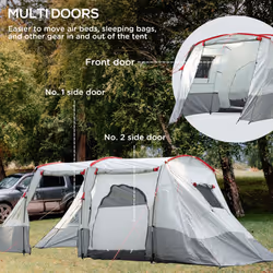 Outsunny 6-8 Person Tunnel Tent, Two-room Camping Tent with Carry Bag, Grey