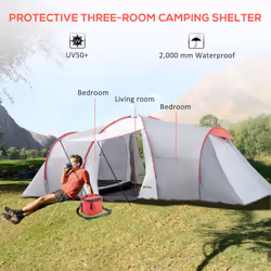 Outsunny 4-6 Person Camping Tent with 2 Bedroom, Living Area and Vestibule