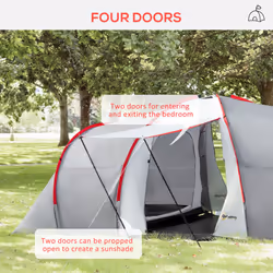 Outsunny 4-6 Person Camping Tent with 2 Bedroom, Living Area and Vestibule