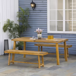 Outsunny 3 Pieces Garden Dining Set 4 Seater Acacia Wood Table and Loveseats
