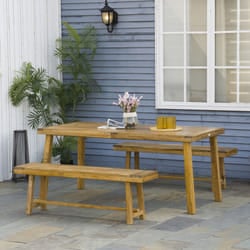 Outsunny 3 Pieces Garden Dining Set 4 Seater Acacia Wood Table and Loveseats