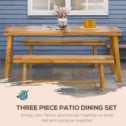 Outsunny 3 Pieces Garden Dining Set 4 Seater Acacia Wood Table and Loveseats
