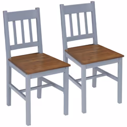 HOMCOM Dining Chairs Set of 2, Pine Wood Frame, Slat Back for Kitchen Grey