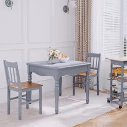 HOMCOM Dining Chairs Set of 2, Pine Wood Frame, Slat Back for Kitchen Grey