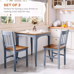 HOMCOM Dining Chairs Set of 2, Pine Wood Frame, Slat Back for Kitchen Grey