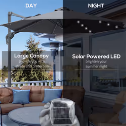 Outsunny 3(m) Cantilever Parasol Patio Umbrella w/ Crank Solar Lights Dark Grey