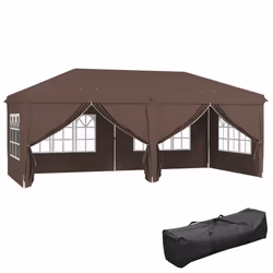 Outsunny 3 x 6m Pop Up Gazebo Height Adjustable Party Tent w/ Storage Bag Brown - Additional view 8