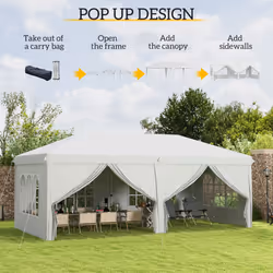 Outsunny 3 x 6m Pop Up Gazebo Height Adjustable Party Tent w/ Storage Bag Black