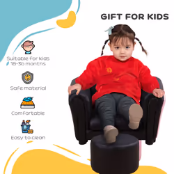 HOMCOM Kids Sofa Set, 2 Piece Children Armchair with Stool Nursery Black - Additional view 4