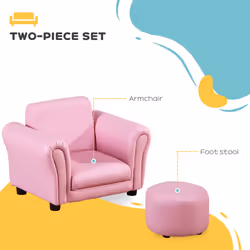 HOMCOM Kids Sofa Set, 2 Piece Children Armchair with Stool Nursery Pink