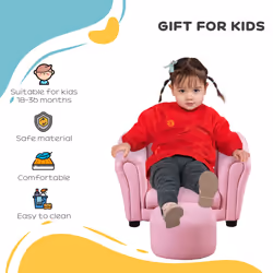 HOMCOM Kids Sofa Set, 2 Piece Children Armchair with Stool Nursery Pink - Additional view 4