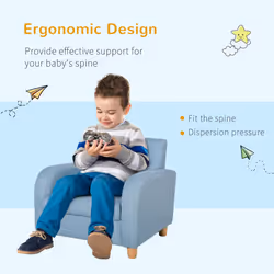 HOMCOM Child Armchair Wood Frame w/ Padding Seat Low-Rise Bedroom Blue - Additional view 4