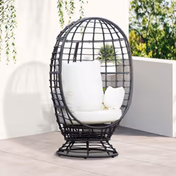 Outsunny Swivel Egg Chair Rattan Outdoor Chair with Cushion for Patio Black