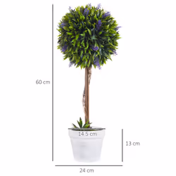 HOMCOM Set of 2 Potted Artificial Plants Ball Tree with Lavender Flowers, 60cm - Additional view 7