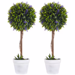 HOMCOM Set of 2 Potted Artificial Plants Ball Tree with Lavender Flowers, 60cm - Additional view 8