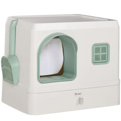 PawHut Cat Litter Box, Hooded Cat Litter Tray w/ Drawer Pan, Scoop, Deodorants