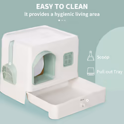 PawHut Cat Litter Box, Hooded Cat Litter Tray w/ Drawer Pan, Scoop, Deodorants