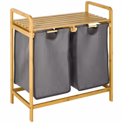 HOMCOM Bamboo Laundry Basket with Shelf Pull-out Bags for Bedroom Laundry Room