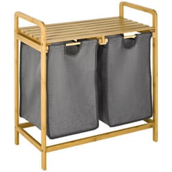HOMCOM Bamboo Laundry Basket with Shelf Pull-out Bags for Bedroom Laundry Room
