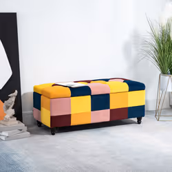HOMCOM 114 x 47 x 47cm Velvet Storage Ottoman, Button-tufted Footstool