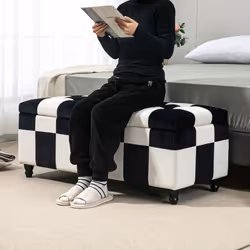 HOMCOM 114 x 47 x 47cm Velvet Storage Ottoman, Button-tufted Footstool Box - Additional view 5