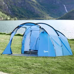 Outsunny 3 Man 2 Room Tent Camping Tent With Living Area Air Vents Blue