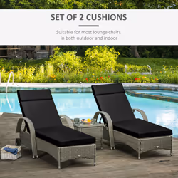 Outsunny Set of 2 Lounger Cushions Deep Seat Patio Cushions with Ties Black - Additional view 4