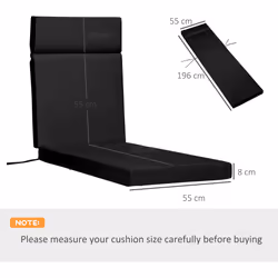 Outsunny Set of 2 Lounger Cushions Deep Seat Patio Cushions with Ties Black - Additional view 5