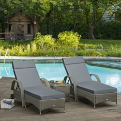 Outsunny Set of 2 Lounger Cushions Deep Seat Patio Cushions with Ties Dark Grey