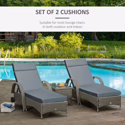 Outsunny Set of 2 Lounger Cushions Deep Seat Patio Cushions with Ties Dark Grey