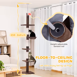 PawHut Floor to Ceiling Cat Tree for Indoor Cats 5-Tier Kitty Tower Brown