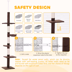 PawHut Floor to Ceiling Cat Tree for Indoor Cats 5-Tier Kitty Tower Brown - Additional view 5