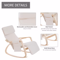 HOMCOM Rocking Chair Recliner Armchair Adjustable Footrest Cream White - Additional view 5
