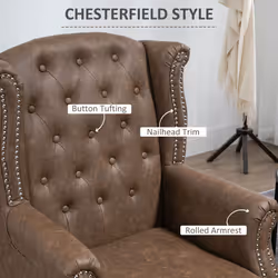 HOMCOM Chesterfield-style Wing Back Armchair Tufted Accent Chair Brown - Additional view 4