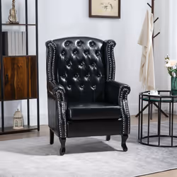 HOMCOM Chesterfield-style Wing Back Armchair Tufted Accent Chair Black