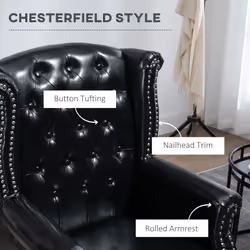 HOMCOM Chesterfield-style Wing Back Armchair Tufted Accent Chair Black - Additional view 4