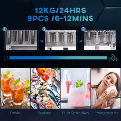 HOMCOM Ice Maker w/ Ice Scoop Basket 12Kg in 24 Hrs 9 Cubes Ready in 6-12Mins - Additional view 5