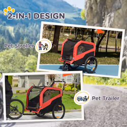 PawHut 2 in 1 Dog Bike Trailer Pet Stroller for Large Dogs W/ Hitch - Red