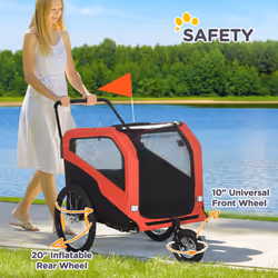 PawHut 2 in 1 Dog Bike Trailer Pet Stroller for Large Dogs W/ Hitch - Red - Additional view 6