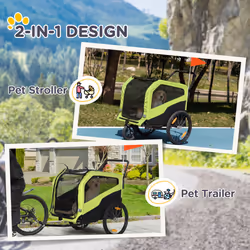 PawHut 2 in 1 Dog Bike Trailer Pet Stroller for Large Dogs W/ Hitch - Green